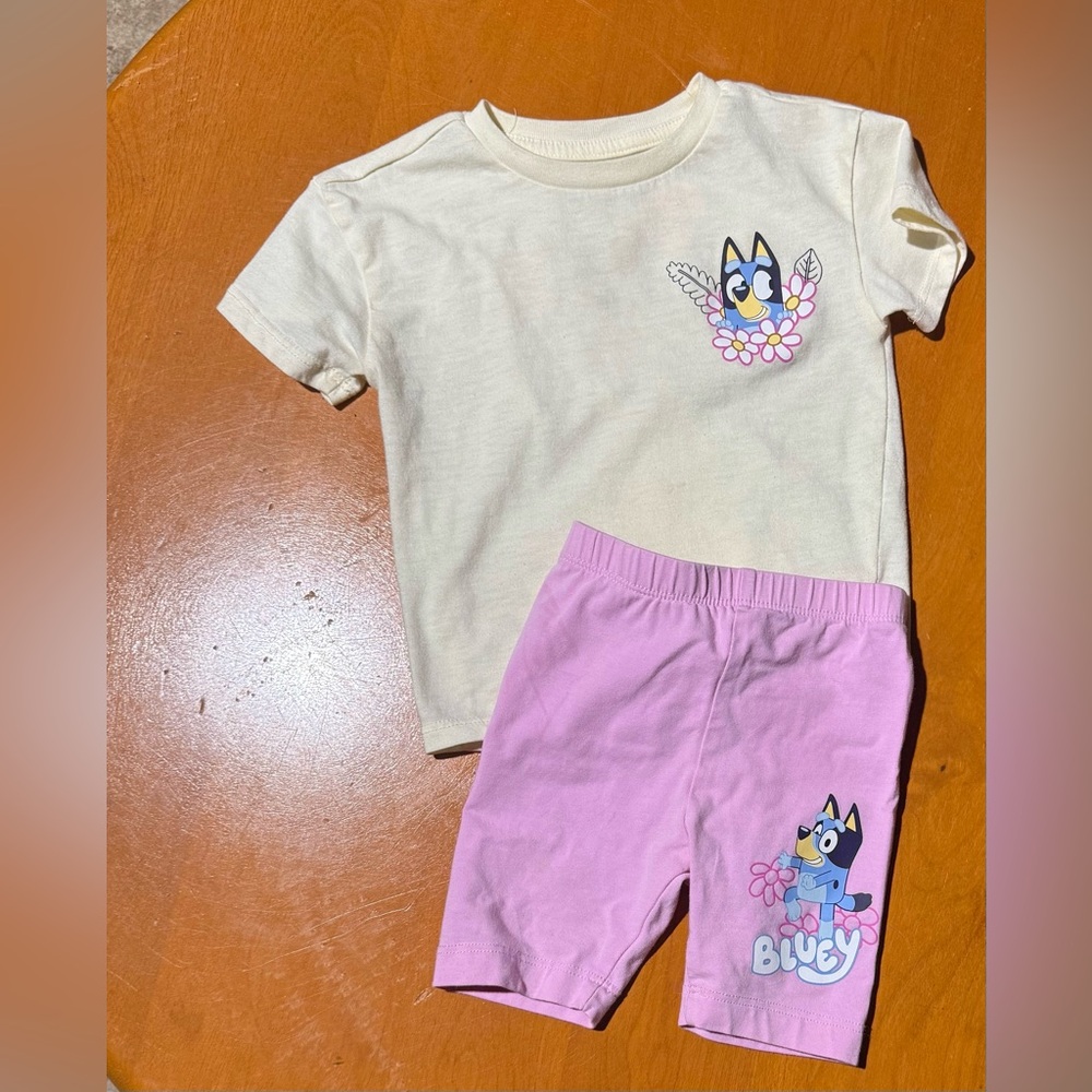 Bluey Matching Shorts Set with Pink Bow 12 Months